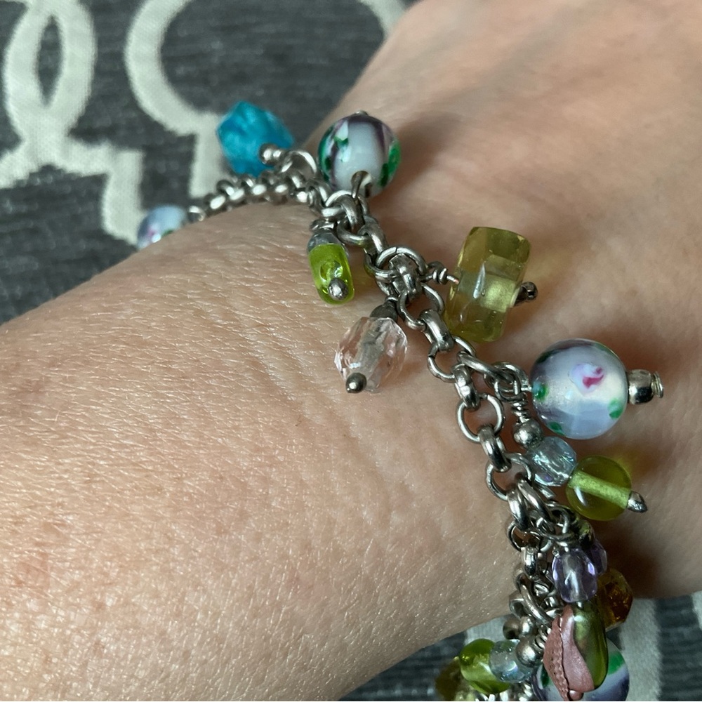 Multicolor Glass Beaded Silver Tone Bracelet